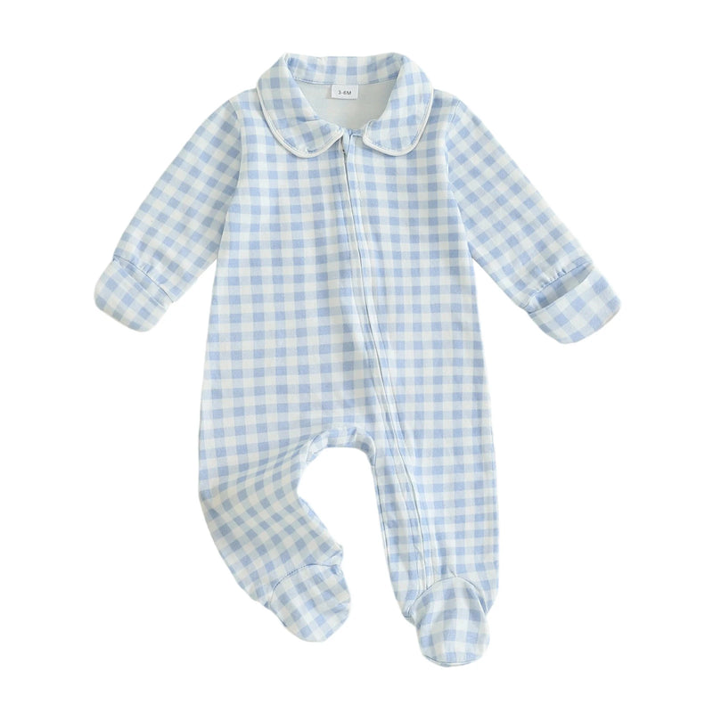 Checked Cutie Zippered Baby Footie Romper