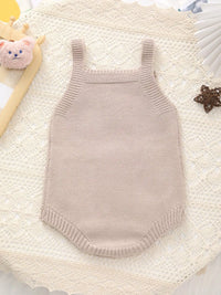 Beary Cute embroidered khaki knitted romper overalls for newborns to 18 months with leg buttons