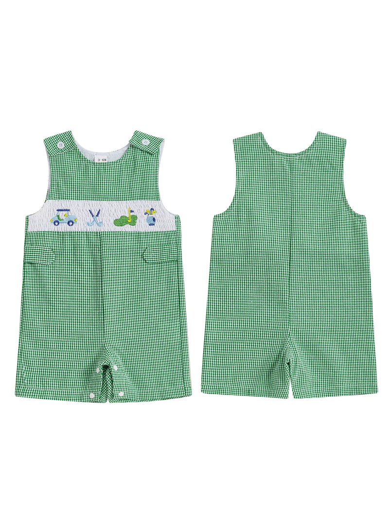 "Golfing Baby" Green Checked Romper