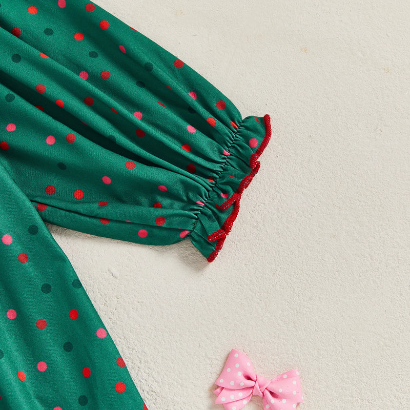 Polka Dots and Bows Fall Dress - Evergreen