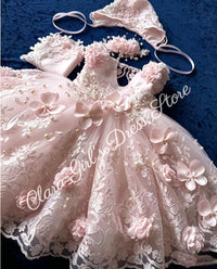 Eden Beaded Lace Appliquéd Special Occasion Long Gown Matching Bonnet