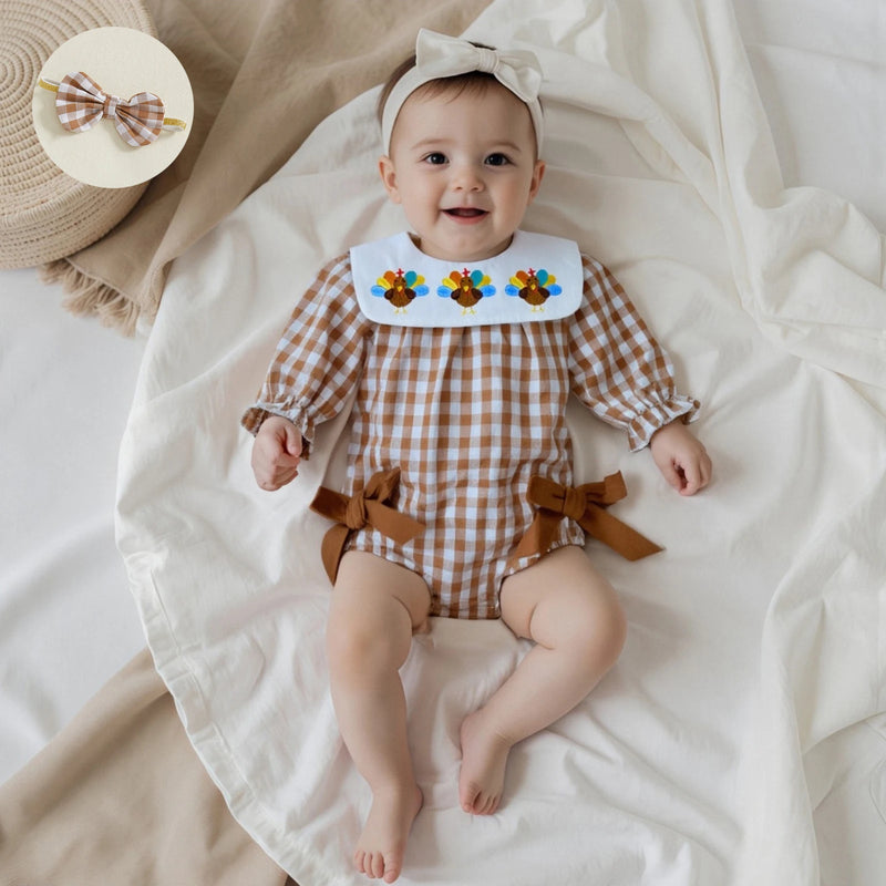 A Gobbling Good Thanksgiving Plaid Baby Bubble Set