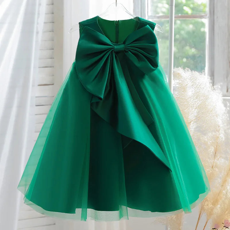 Elegant Sari Sleeveless Girls Party Dress With Big Bow - 7 Colors - The Palm Beach Baby Estimated 12 -21 Day Shipping