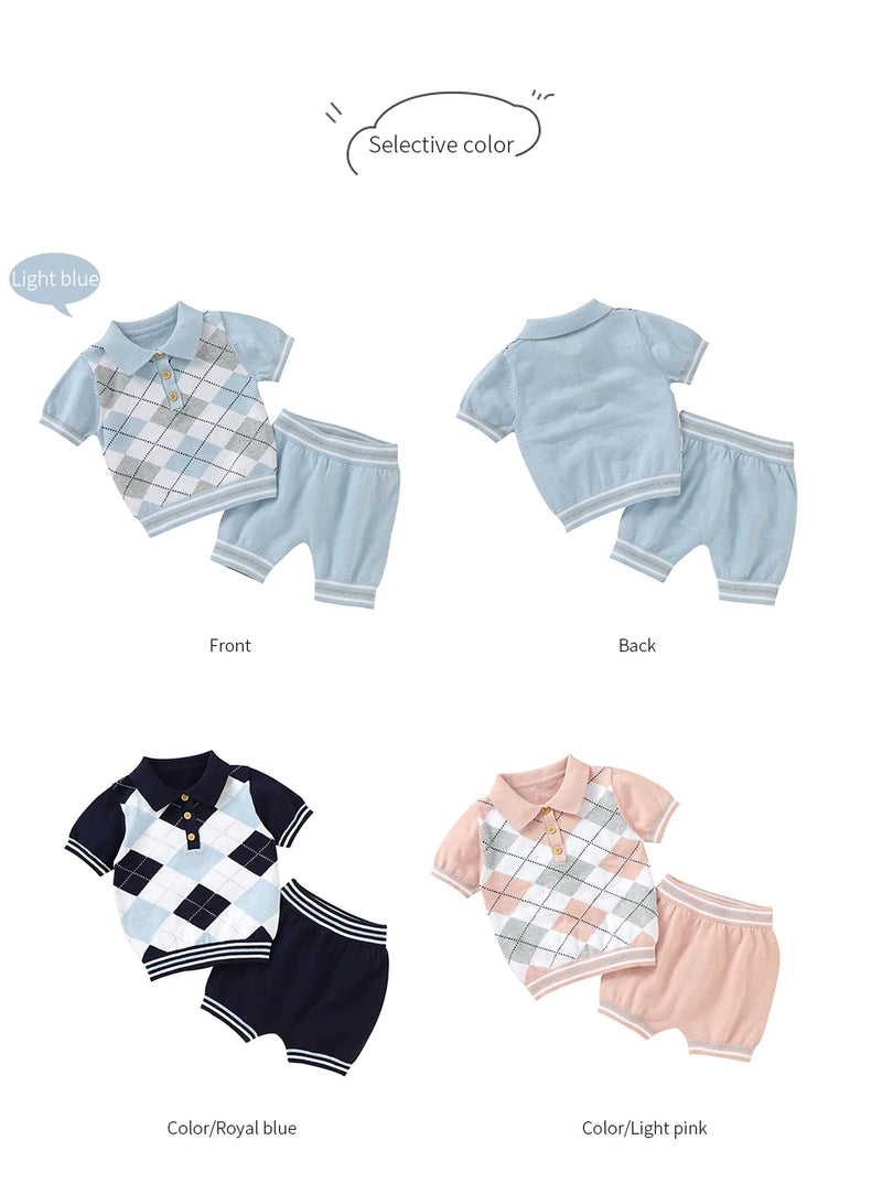 "Thomas" Boys' 2 PC Argyle Knit Shorts Set