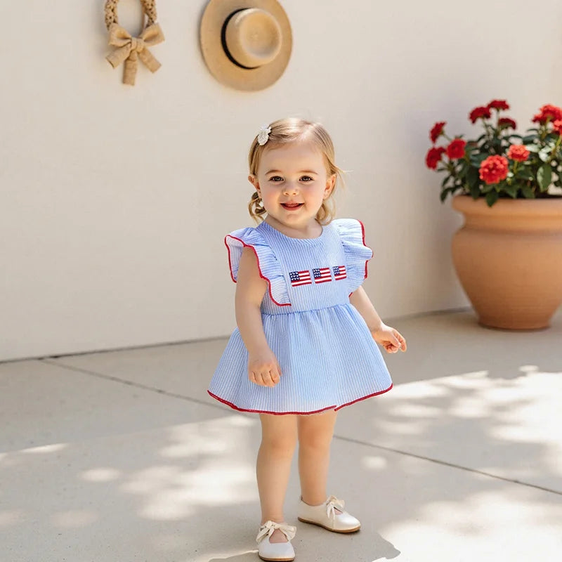 "Patriotic Adorable" Seersucker Romper Dress