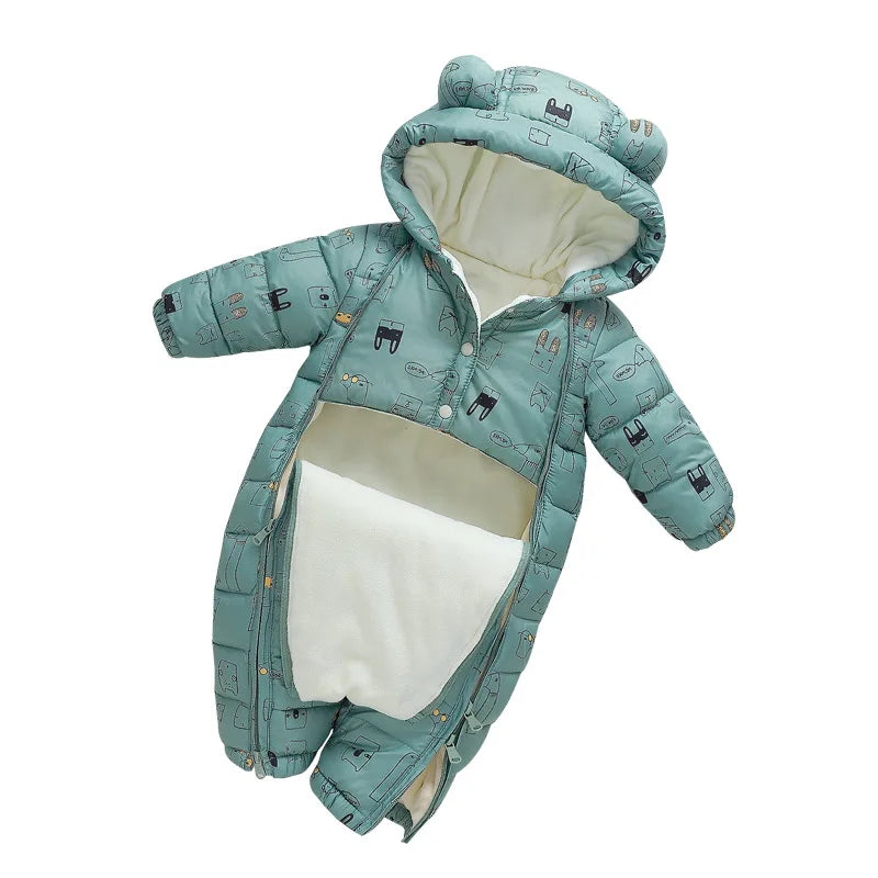 Fleece lined Cozy Warm Printed Toddler Baby Snowsuit with hood, designed for toddlers aged 1-3 years.