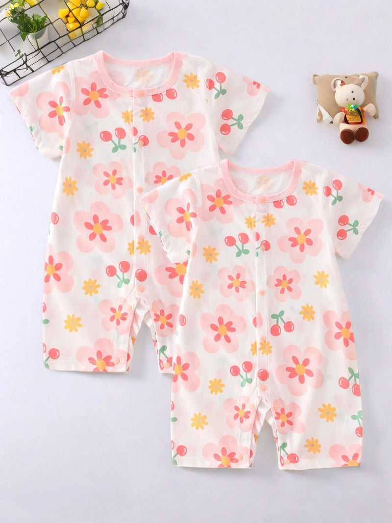 Two Floral Baby! Romper Outfits for infants, designed for 1 month to 1 year. Cute and comfy baby romper outfit featuring colorful floral patterns.