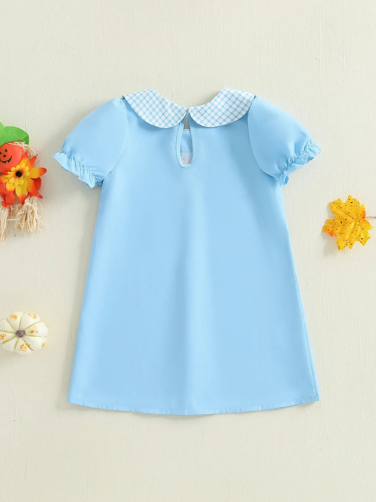 "Pretty in Pumpkin" Girls Embroidered Fall Dress - Newport Blue - The Palm Beach Baby