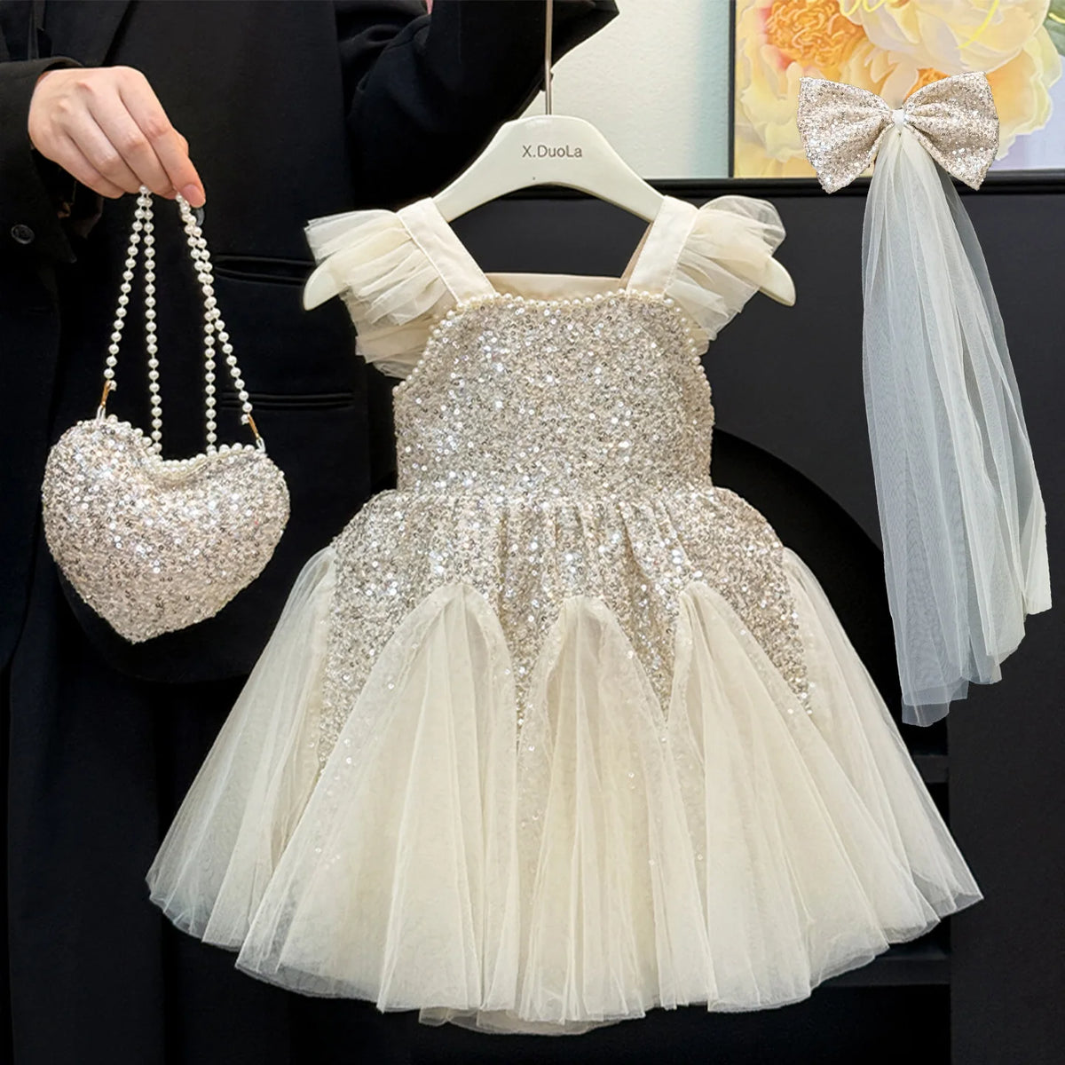 Natasha Shimmering Sequined Party Dress for Girls