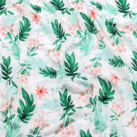 Baby Blanket 2 Layer Bamboo Cotton Newborn Swaddle in green leaf and pink floral pattern, unisex bedding.