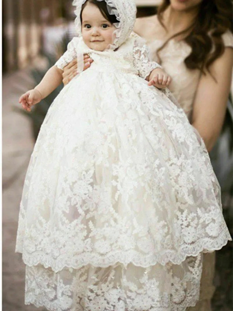 "Charlotte" Lace Baptism Christening Gown 2 PC Set