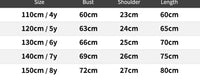 A size chart table with columns for Size, Bust, Shoulder, and Length, showing measurements for sizes 4 through 8 in centimeters.