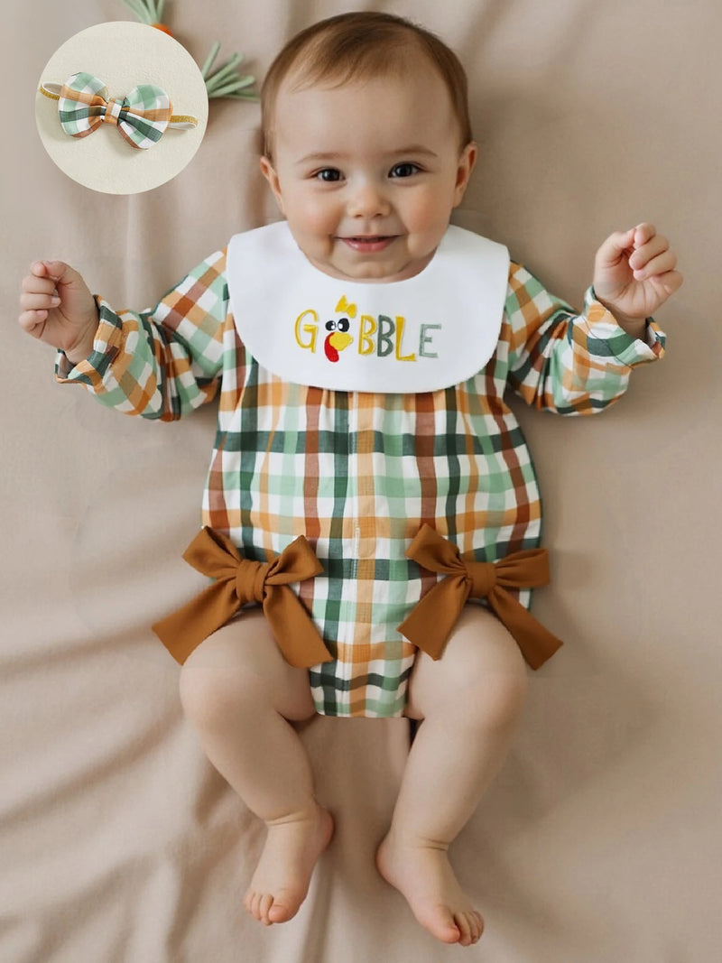 A Gobbling Good Thanksgiving Plaid Baby Bubble Set