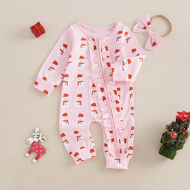 "Snowman Kisses" Adorable Snowman Baby Romper & Matching Headband