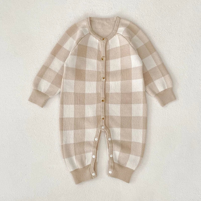 Cozy Fall Plaid Knit Baby Rompers - 2 Delightful Colors