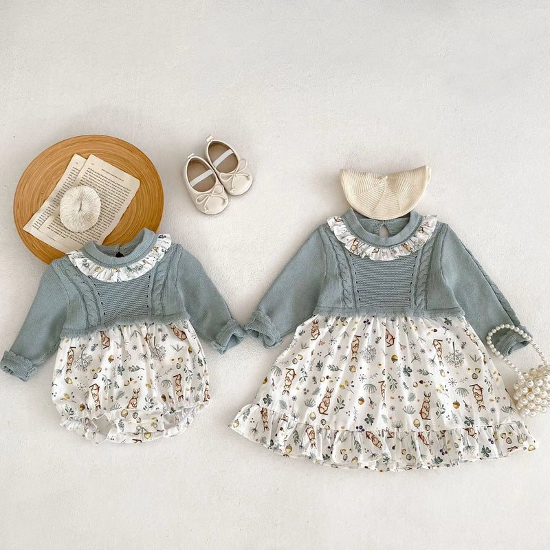 Amelia Bunny Print Dress - Fun and fashionable bunny print dress, featuring a cute design ideal for photos and family gatherings.