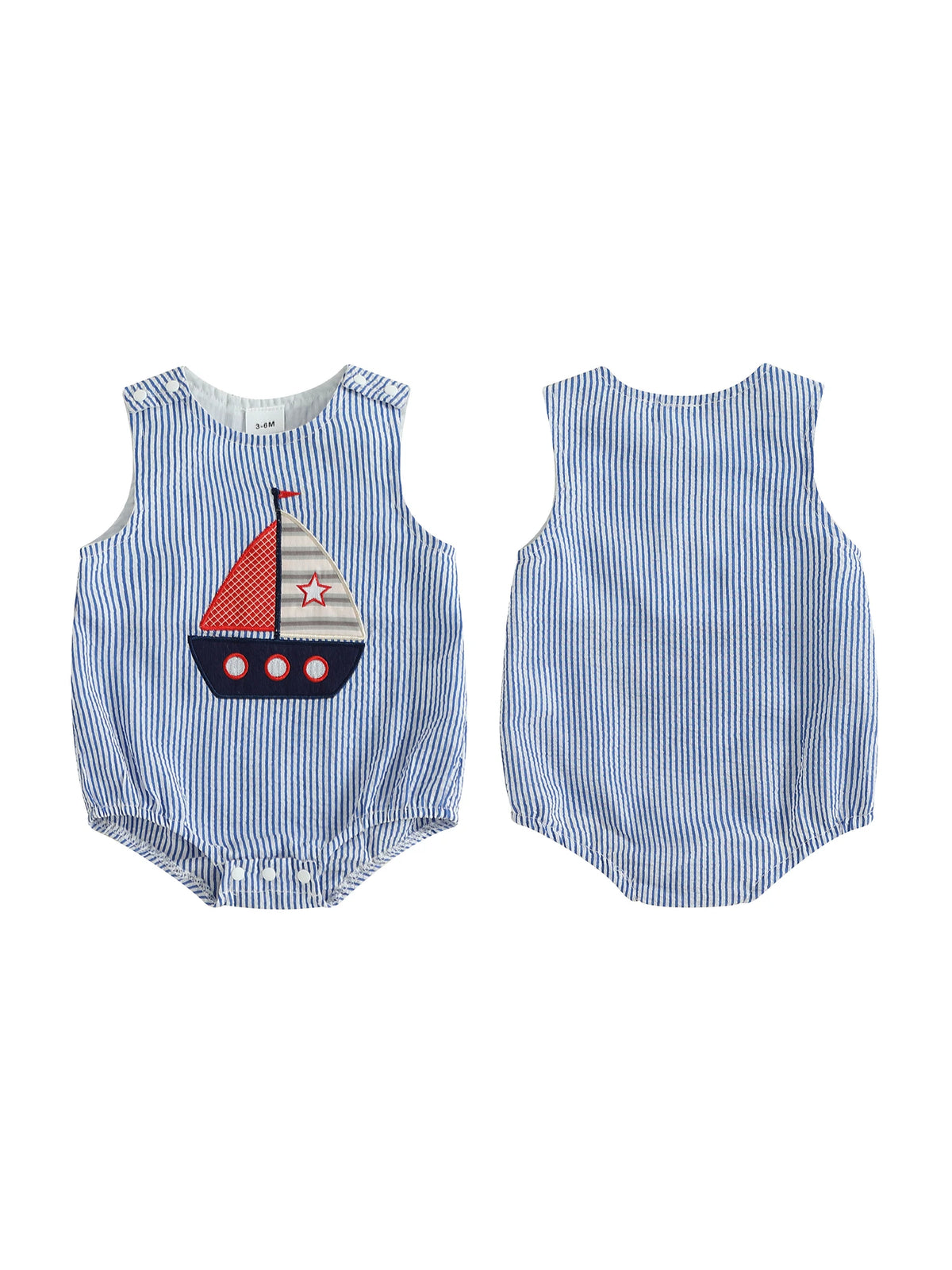 Little Sailboat Embroidered Boys Sleeveless Bubble - The Palm Beach Baby Estimated 12 - 20 Day Shipping