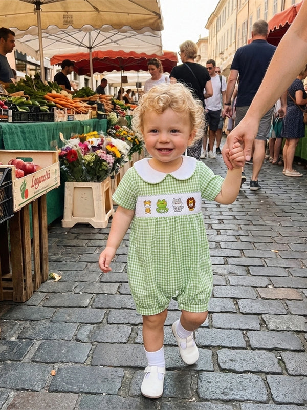 Smocked Cuties Seersucker Rompers Embroidered In 2 Kid-Worthy Designs - The Palm Beach Baby Estimated 13 - 20 Day Shipping
