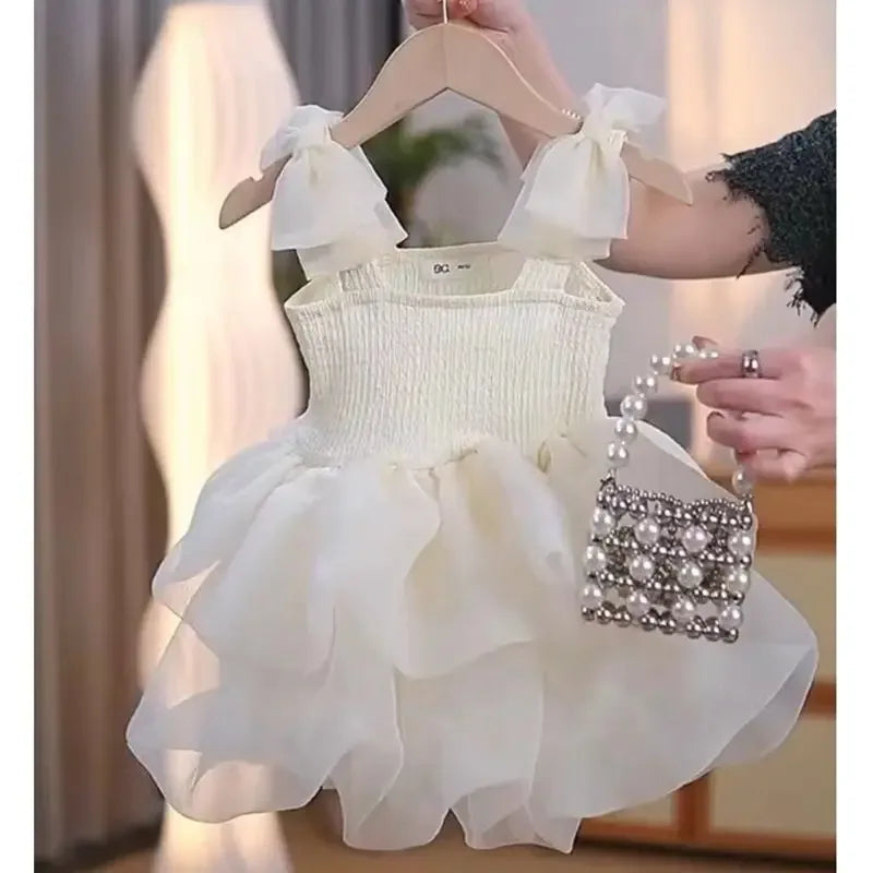 Addie Tulle Dress for Girls - Sleeveless Tiered Skirt with Elegant Tulle Bows in 4 Colors - The Palm Beach Baby