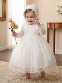 Aurelia Baby Girls White Long-Sleeve Tulle Special Gown
