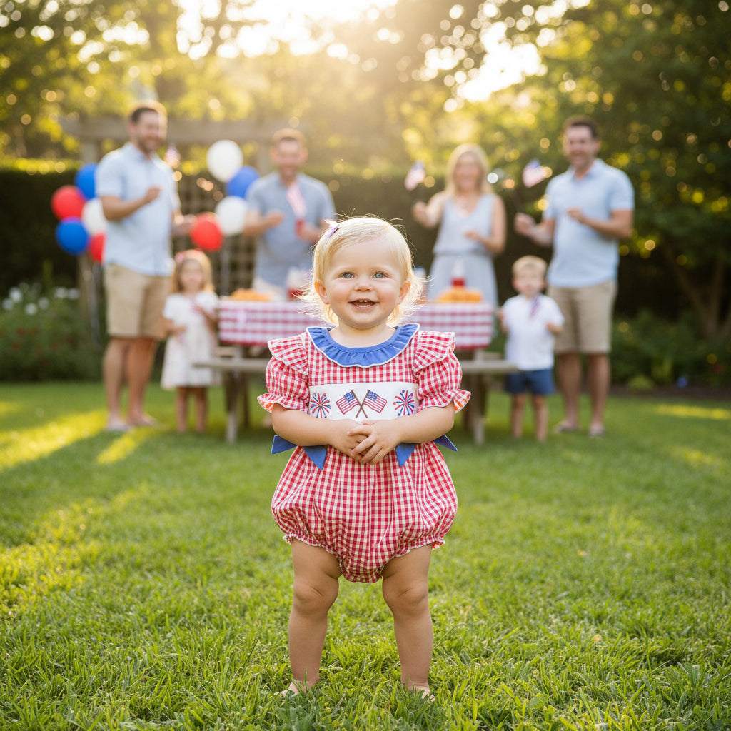 Red, White, Blue, and Frills Patriotic Little Girls Romper - The Palm Beach Baby Estimated 10 - 18 Day Shipping