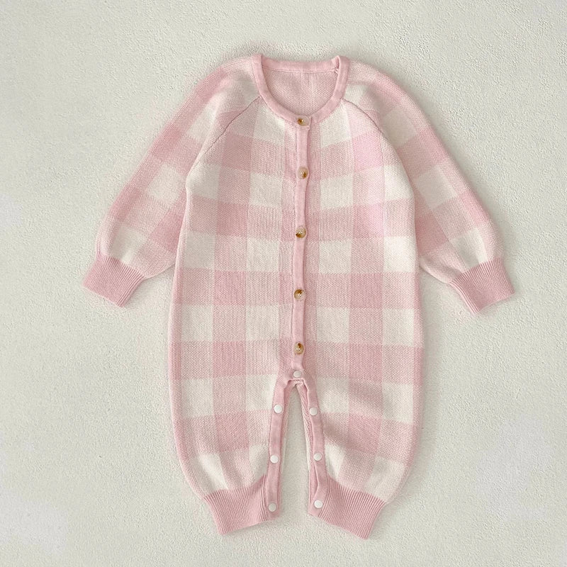 Cozy Fall Plaid Knit Baby Rompers - 2 Delightful Colors