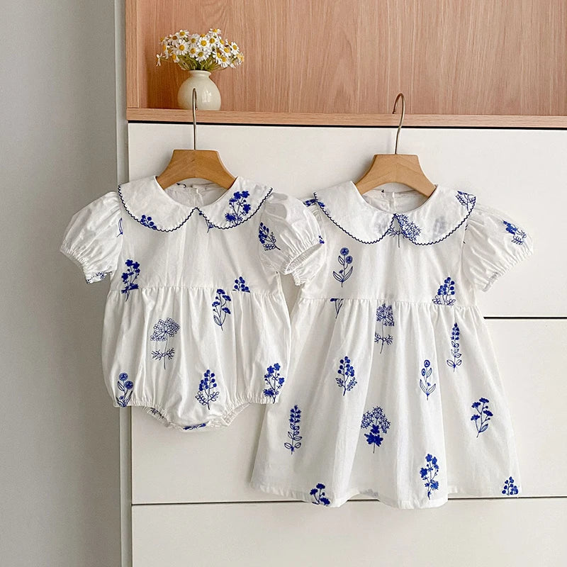 Bleu Fleurs Peter Pan Collared Girls Summer Frock - The Palm Beach Baby Estimated 12 - 20 Day Shipping