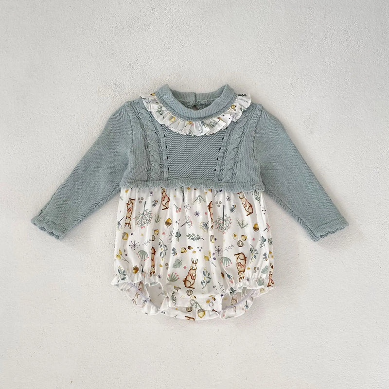 Amelia Bunny Print Dress - Adorable bunny print romper, designed for comfort and cuteness, suitable for all spring activities.
