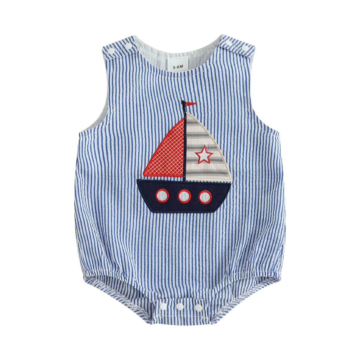 Little Sailboat Embroidered Boys Sleeveless Bubble - The Palm Beach Baby Estimated 12 - 20 Day Shipping