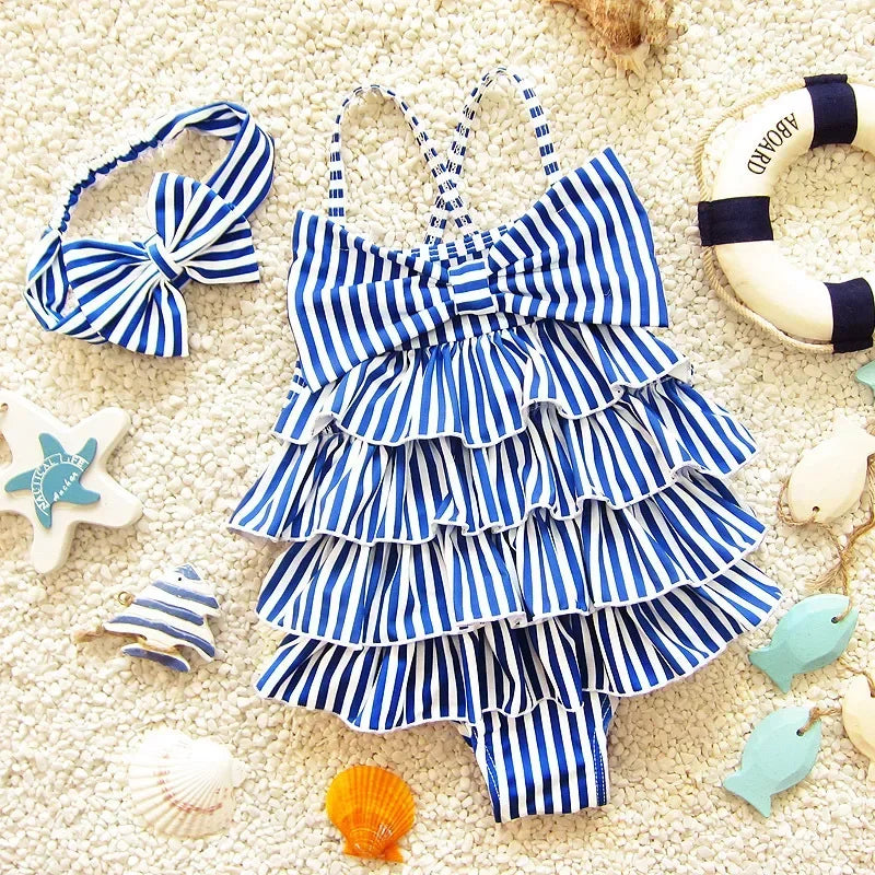 "Kelly" Striped One-Piece Swimsuit With Headband