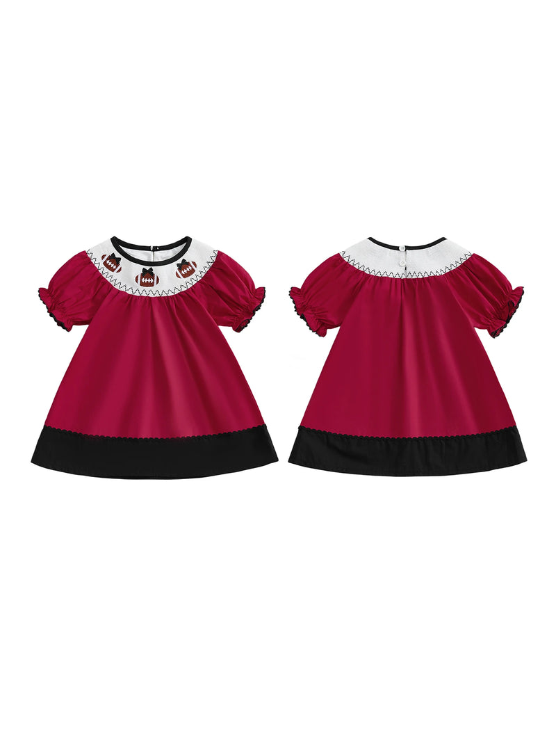 Football Mania Smocked Embroidered Dress - 3  Colors