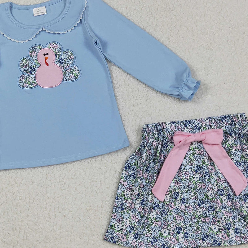 Floral Turkey Embroidered Skort Set