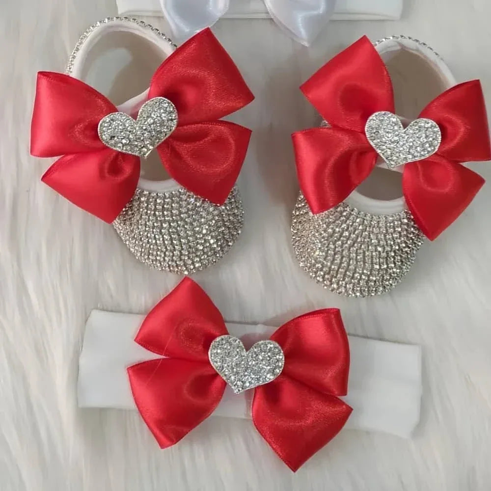 Rhinestone Baby Girl Formal Shoes Set with Satin Bows - The Palm Beach Baby