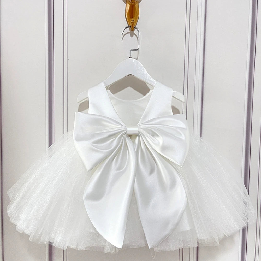 Lucy Elegant Pink Bow Ball Gown With Luxurious Tulle Skirt - The Palm Beach Baby 28 -30 Day Shipping