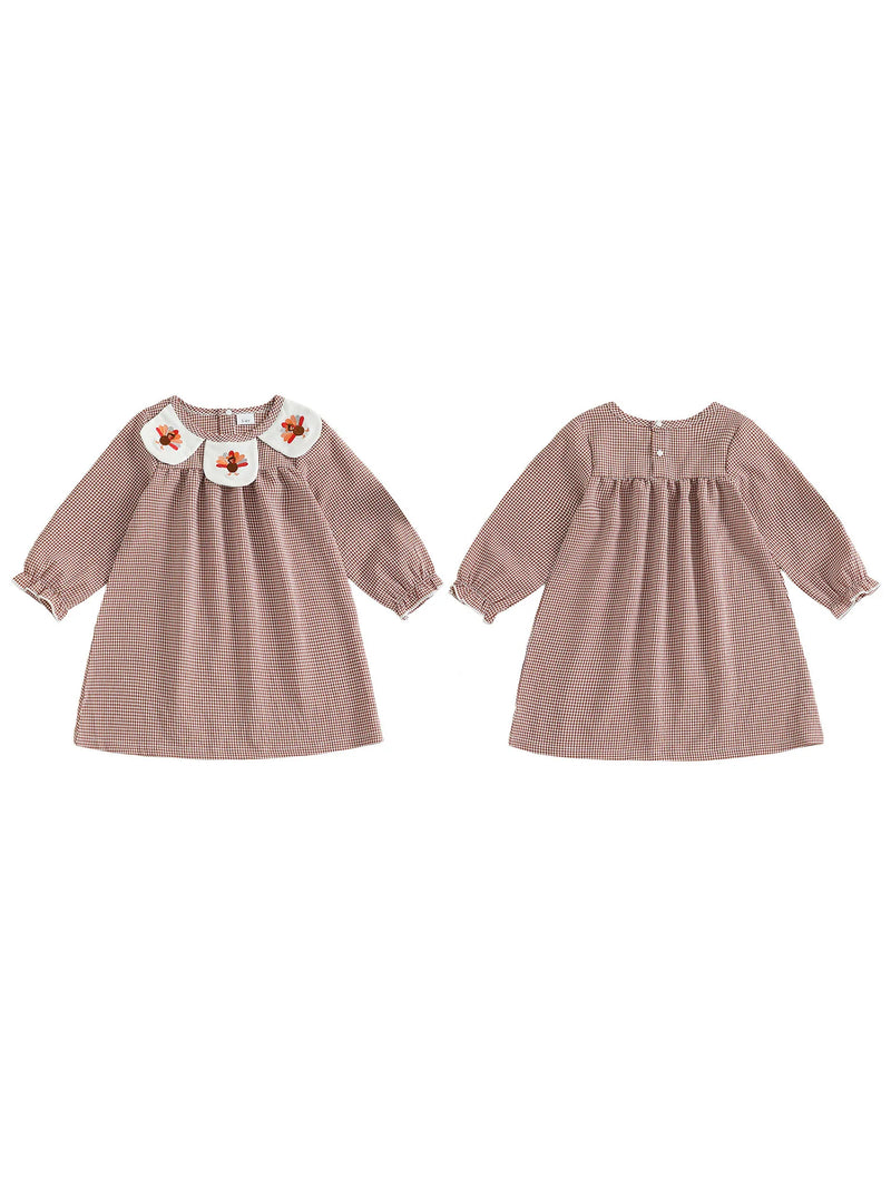 "Checks and Turkeys" Little Girls Smocked Dress