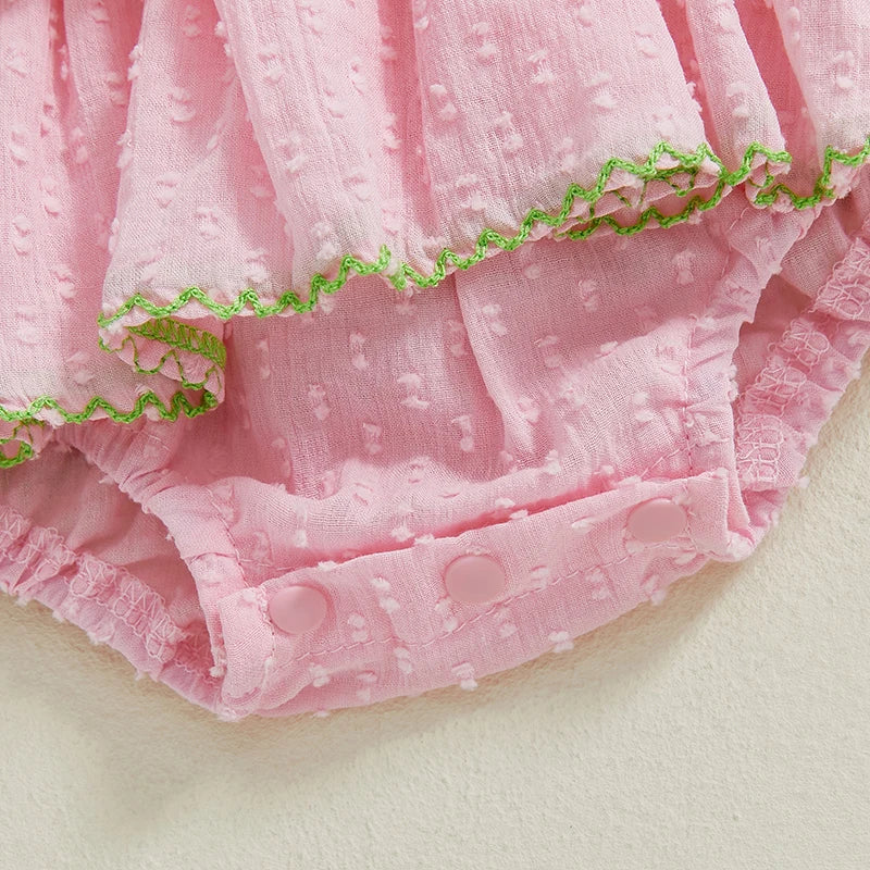 Bottom view of the 'Summer Cutie' Baby Summer Romper showing snap closures, designed for convenience during diaper changes.