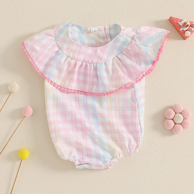 "Plaid Polly" Bubble Style Romper Ruffle Accents