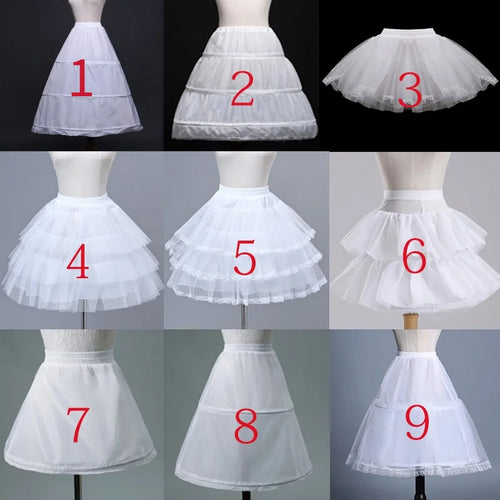 White Children's Petticoat Crinoline Underskirt in 6 styles and various lengths; adds volume to dresses (polyester)