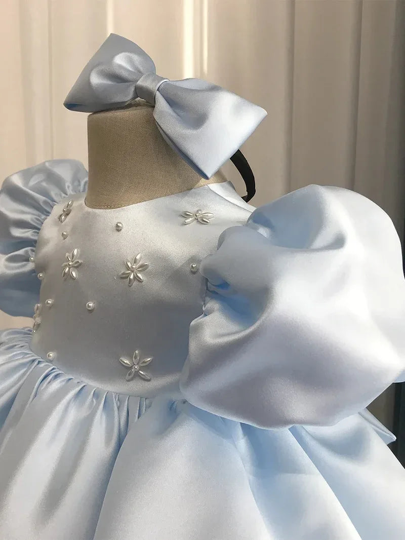"Michelle" Elegant Beaded Dress in Princess Pink or Soft Blue - The Palm Beach Baby