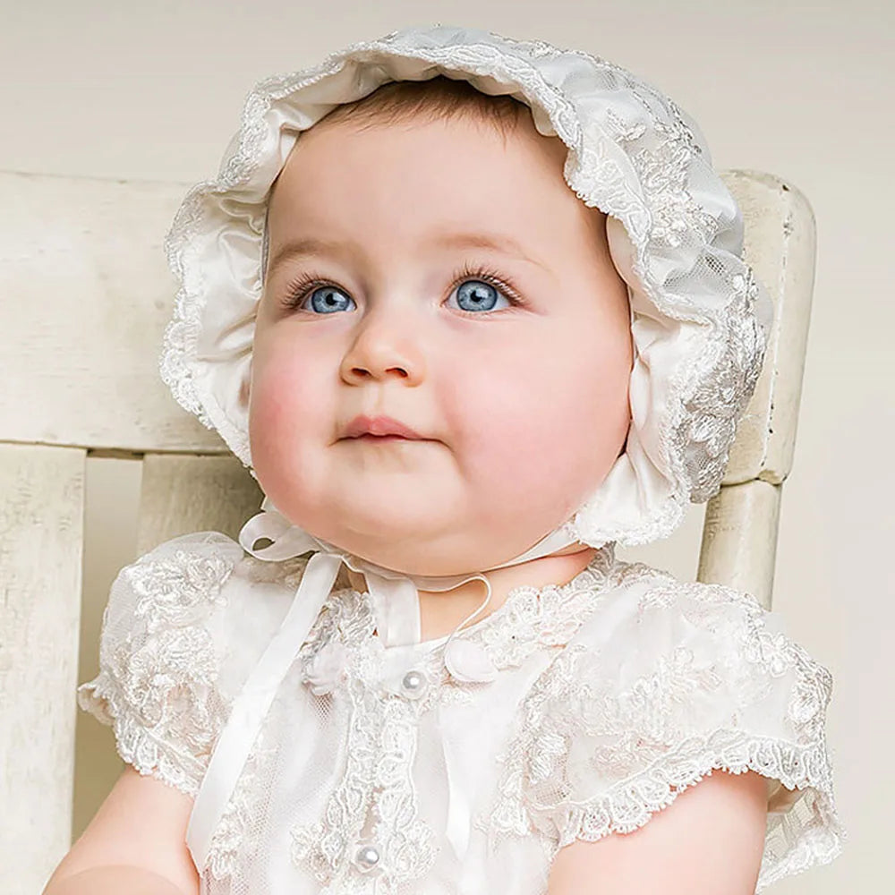 Alyssa Vintage Lace Baptism Gown & Bonnet for Baby Girls