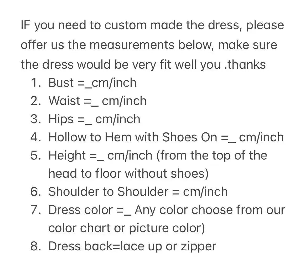 Custom dress measurement form for Melody Marie Lace gown: bust, waist, hips, hollow-to-hem, height, shoulder, color.