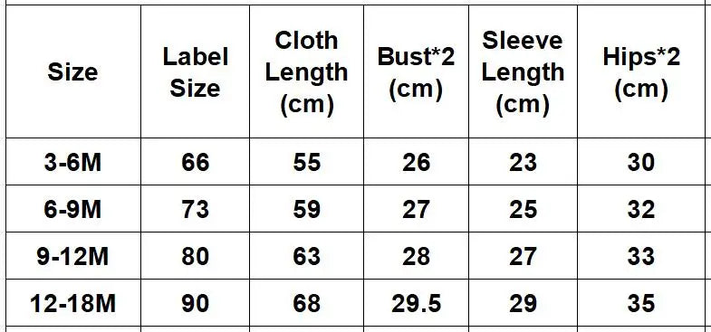 Size chart for Little Flowers Adorable Babies Knitted Romper to ensure the perfect fit for your little one, with accurate measurements.