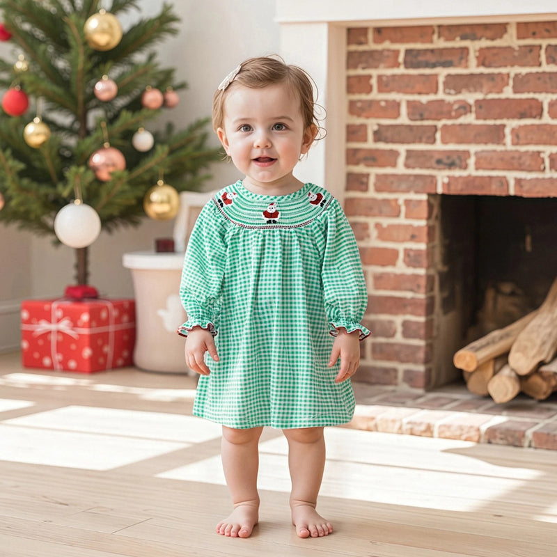 Adorable Santa Rudy Reindeer Smocked Dress - 2  Holiday Colors