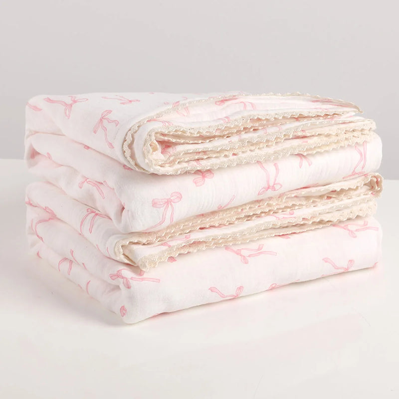 Soft Cotton Baby Blankets with Lace - 3 Designs