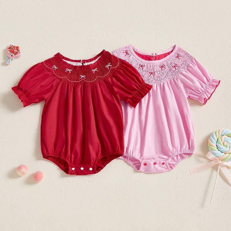 Bow-Licious Smocked Bubble with Puff Sleeves - 2 Colors