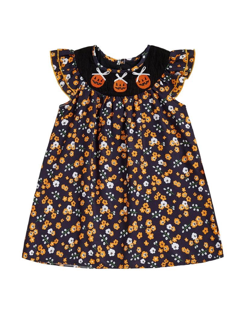 Pumpkins and Bows Fall Dress for Little Girls