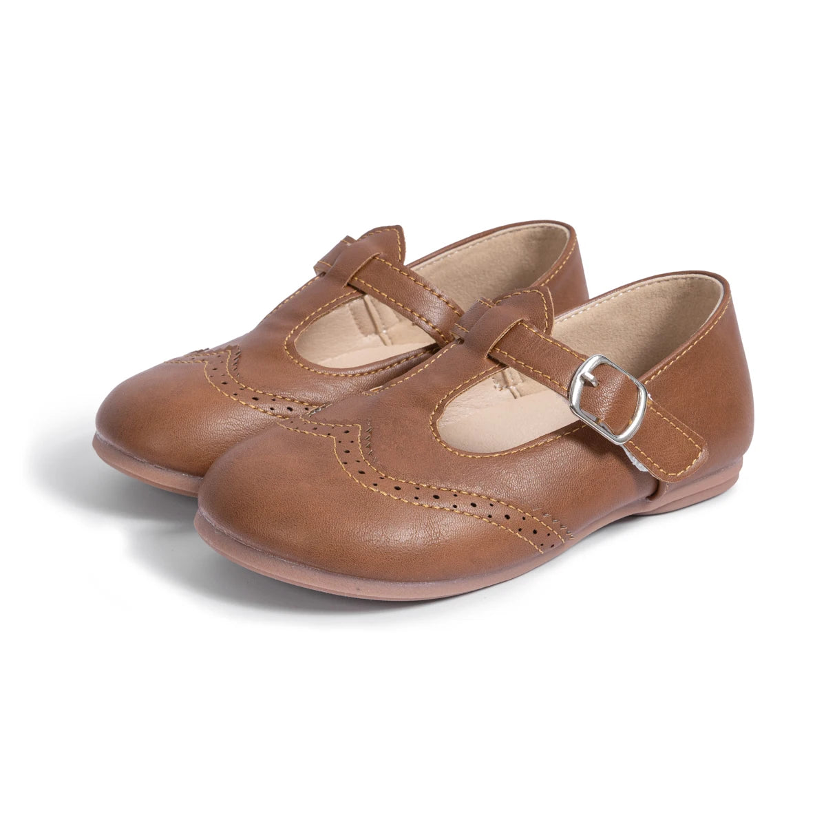 Girls T-Strap Brogue Mary Jane Flats