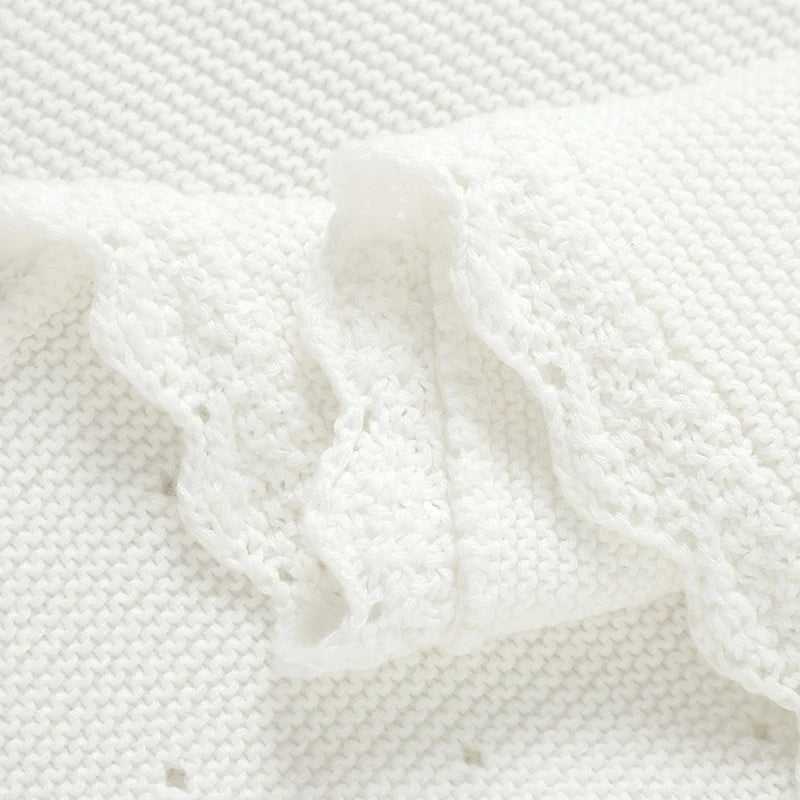 White cotton Baby Baptism Christening Blanket 100 x 80 cm with crocheted cross accents, lightweight heirloom gift.