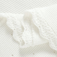 White cotton Baby Baptism Christening Blanket 100 x 80 cm with crocheted cross accents, lightweight heirloom gift.