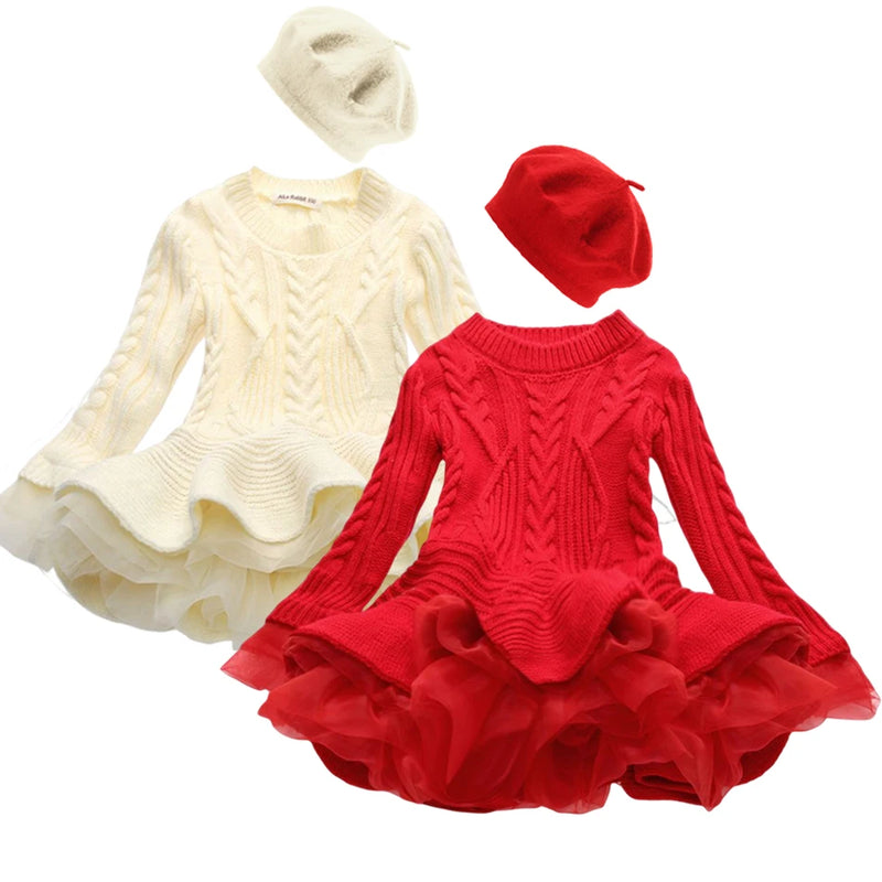 "Daniella" Winter Knit Tutu Dress With Beret Set